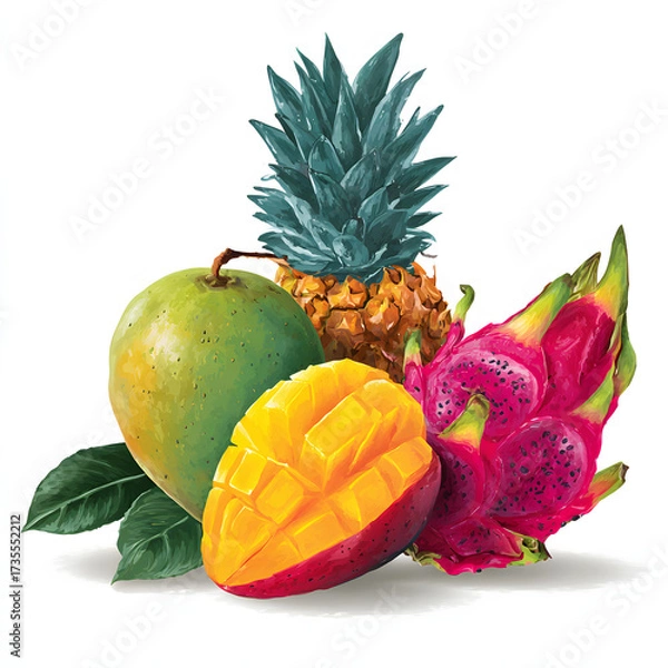 Obraz exotic fruits on white background