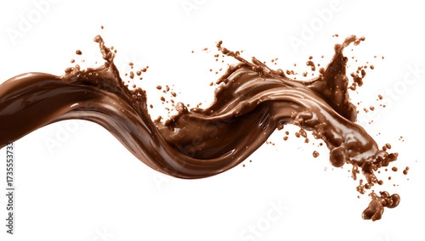 Fototapeta Chocolate splash swirl isolated on transparent background, dynamic realistic liquid brown wave for dessert, food design, and creative packaging

