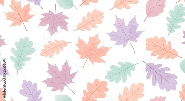 Obraz Watercolor leaf pattern illustration pastel colors autumn season design