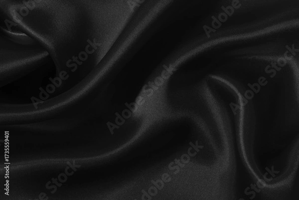 Fototapeta Black grey fabric texture background, detail of silk or linen pattern.