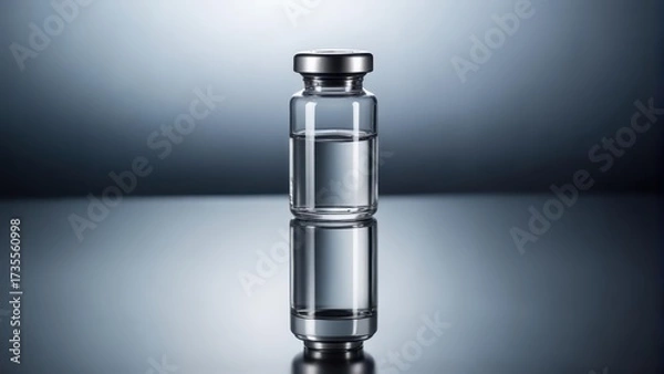 Fototapeta A small medical vial on a reflective surface