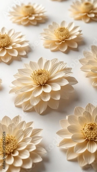 Fototapeta Delicate golden petals unfolding on a pristine white surface