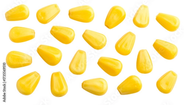 Fototapeta Yellow corn flakes background isolated on white resembling pills or tablets