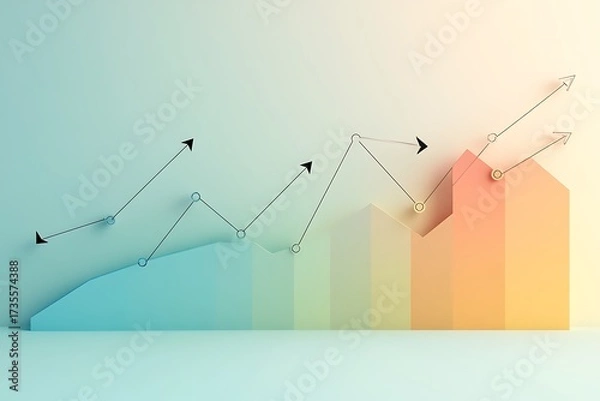Fototapeta Vibrant line chart designed like an infographic highlighting key trends