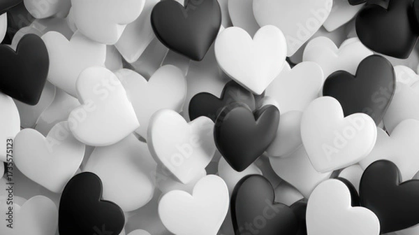 Fototapeta 3D Abstract Black and White Hearts Pattern Modern Romantic Wallpaper Background Illustration