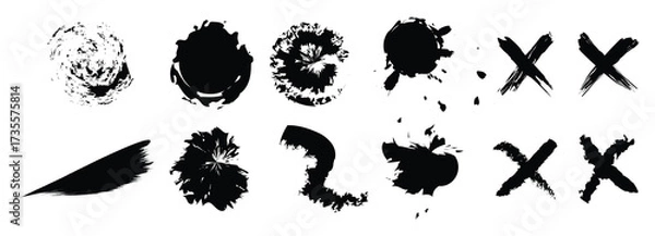 Obraz set of ink grunge paintbrush strokes and splash of paints vector illustration