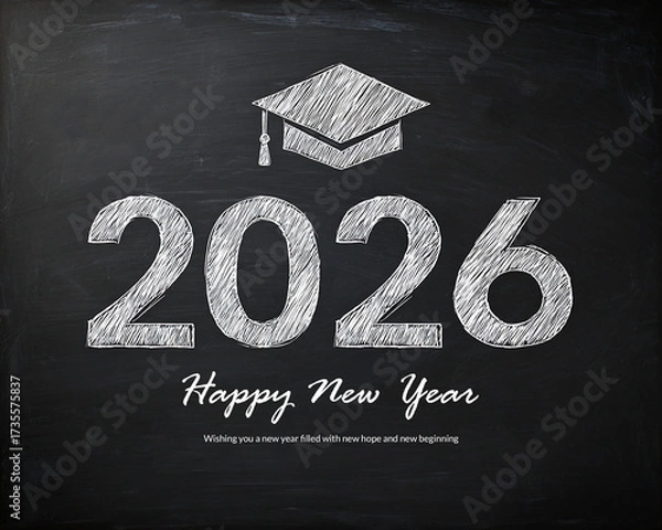 Fototapeta Chalkboard 2026 Design with Graduation Cap and Subtle Equations