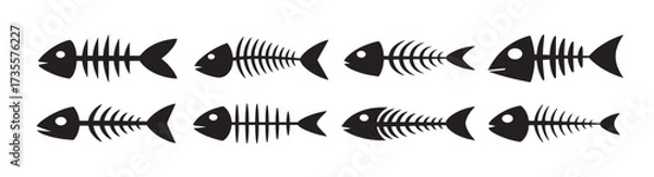 Obraz fish skeleton silhouette white background vector illustration