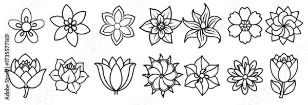 Fototapeta flower line icon set simple outline signs for flowers