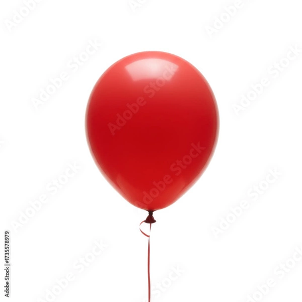 Obraz Red balloon floating with string against a white background  