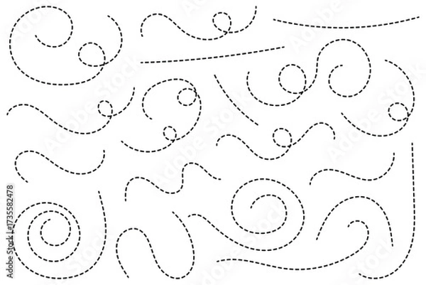 Fototapeta Hand drawn curve dotted line, Spiral dotted line hand drawn, Dotted lines path on white background. vector illustration.