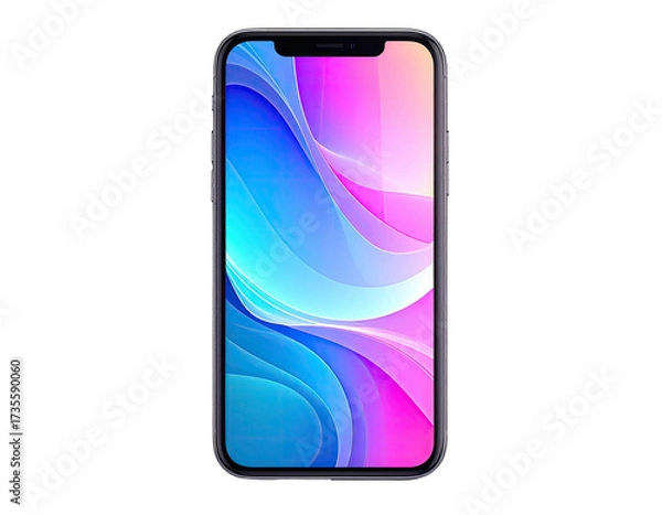 Obraz Smartphone with abstract, flowing design display, isolated on a solid black background