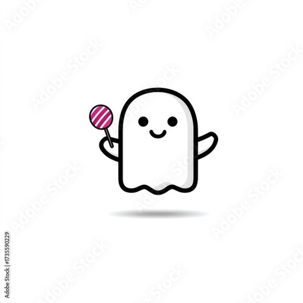 Obraz Adorable halloween ghost waving with candy for festive design projects