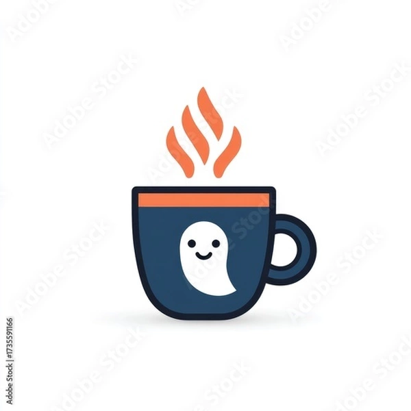 Fototapeta Halloween ghost-themed latte mug with smiling steam for cozy autumn mornings