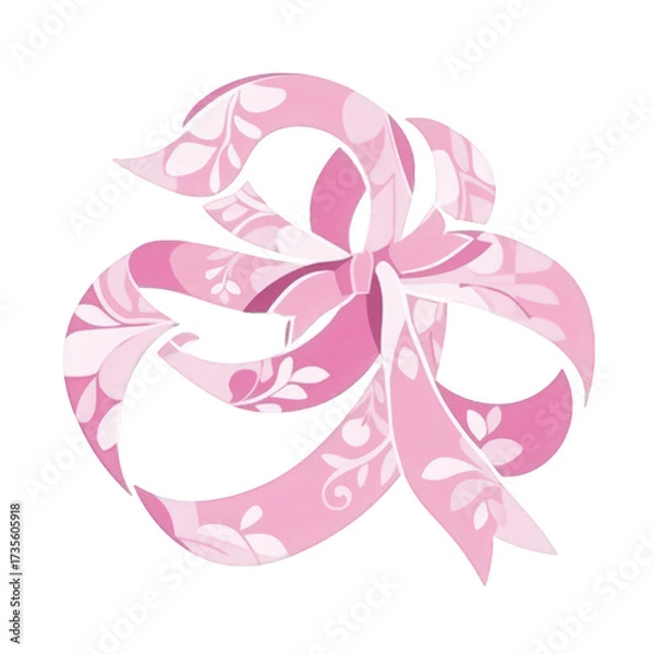 Fototapeta Elegant Pink Ribbon Decoration with Floral Pattern on Transparent Background For Gift Decoration With Soft Light and Pastel Colors For Digital Design Festive Accent, Perfect for Crafts