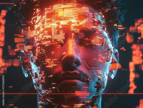 Fototapeta creative representation of a futuristic idea, ai and data analysing