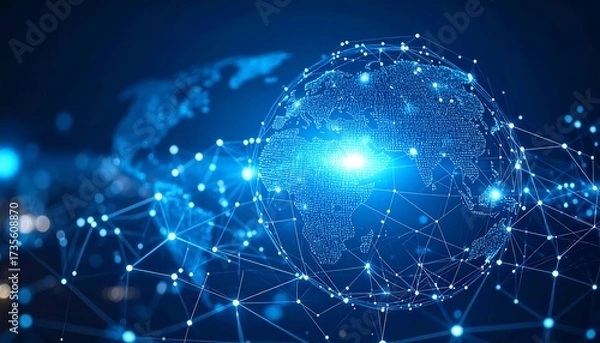 Fototapeta Global Network Connectivity: A Digital World Map