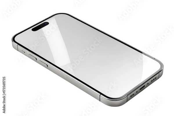 Fototapeta Silver Smartphone Isolated on Transparent Background with a Gleaming Screen for Tech Presentations and Device Mockups Minimalist Mobile Phone Design Clean Device Display
