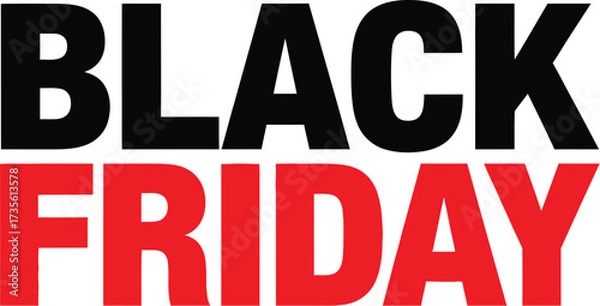 Fototapeta Bold black friday advertisement with black and red text on a white background