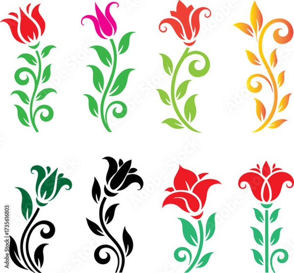 Obraz Delicate floral arrangements with swirling stems and vibrant blooming flowers offering beautiful decorative elements