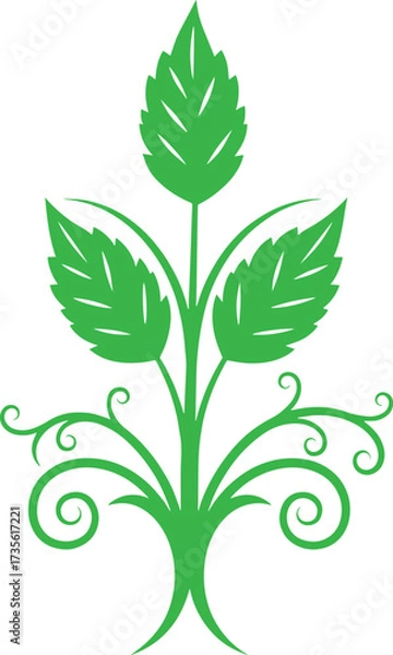 Obraz Elegant green leafy plant stem flourish design symbol for nature and growth