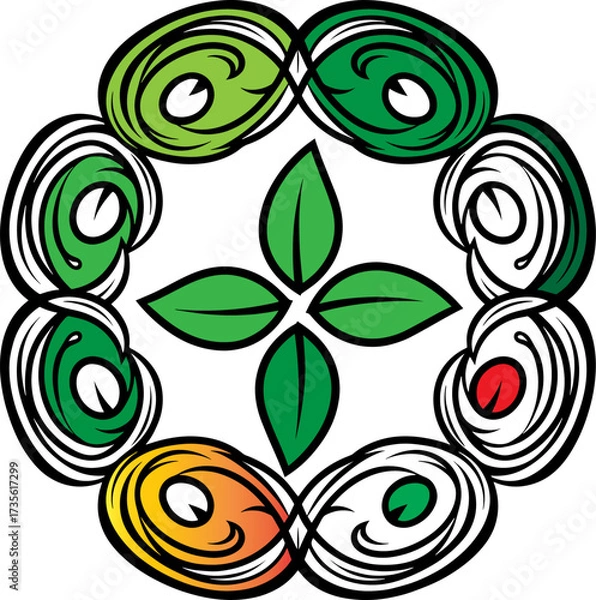 Obraz Colorful abstract circular design with botanical elements and swirling patterns