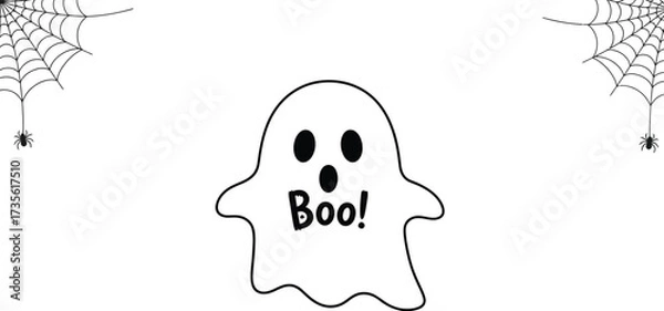 Fototapeta Cute ghost with boo message and spiderwebs for halloween decoration theme