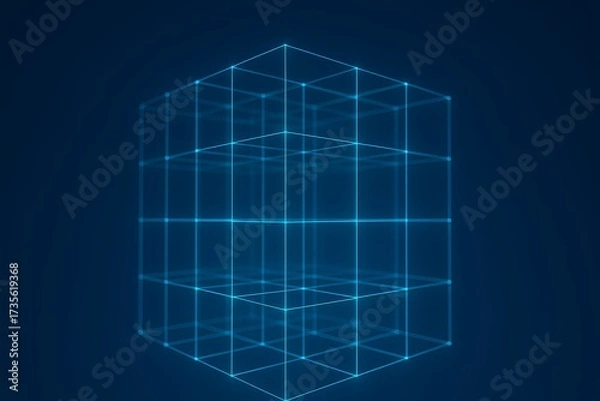 Obraz Futuristic Blue Wire Grid Plane