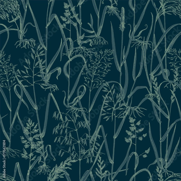 Fototapeta Night meadow seamless pattern vector