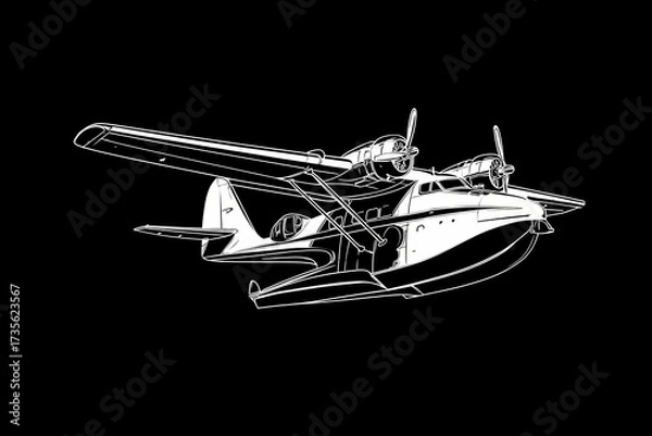 Fototapeta Iconic Seaplane Silhouette on Dark Background for Aviation Enthusiasts and Travel Design Projects