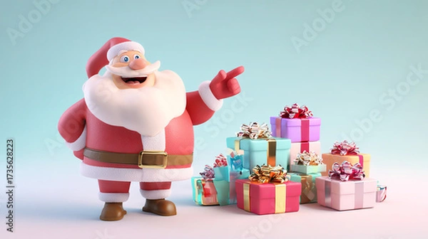 Fototapeta Santa Claus with Piles of Christmas Gifts