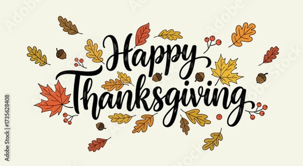 Fototapeta Festive Thanksgiving greeting with fall leaves and acorns creating a celebratory mood