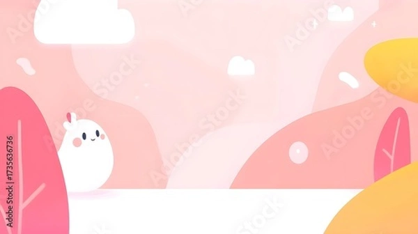 Fototapeta Cute animated rabbit in a colorful landscape digital art playful environment