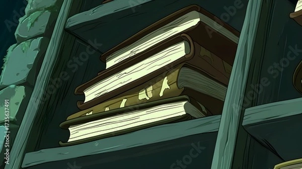 Fototapeta Exploring ancient wisdom library books cozy room close-up knowledge preservation
