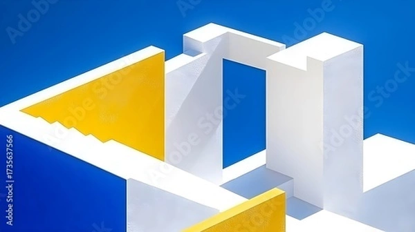 Fototapeta Abstract architectural design modern art installation digital artwork indoor space