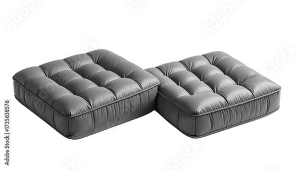 Obraz Two gray, tufted floor cushions