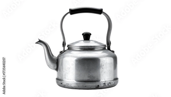 Obraz Shiny metal kettle with black handle