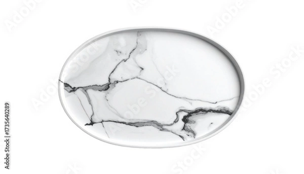 Obraz Marble-veined oval plate, top view