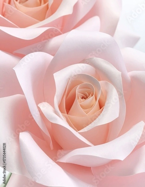 Fototapeta Two soft pink roses, center focus, smooth delicate petals
