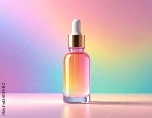 Fototapeta Gradient serum bottle, gold collar, white dropper, light backdrop