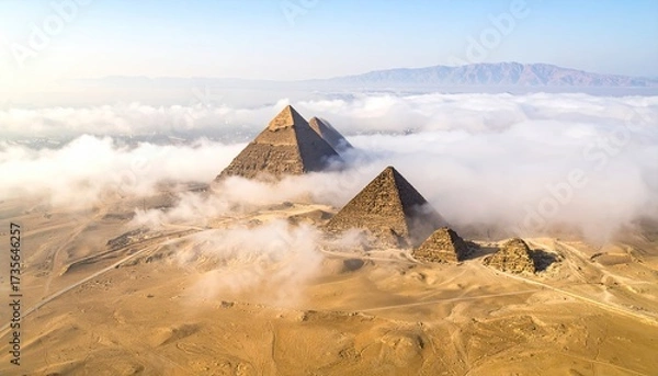 Fototapeta Egyptian pyramids peak through clouds