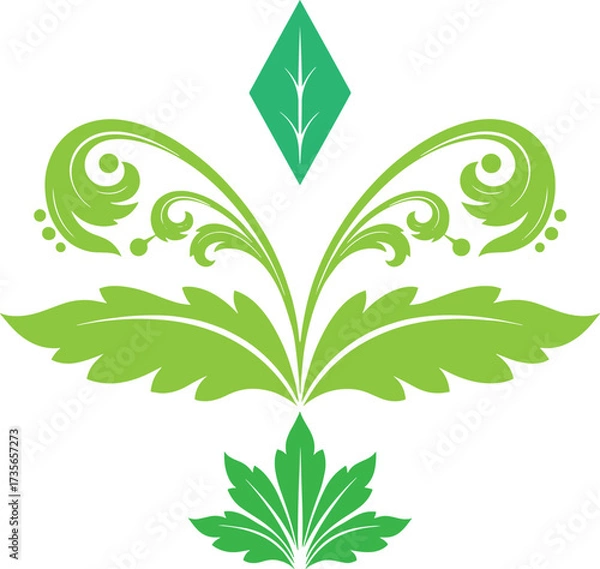 Obraz Elegant green floral swirl design with gemstone accent for decorative use