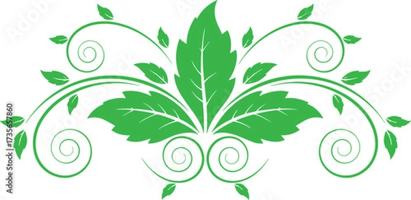 Obraz Elegant green leaf swirls decorative floral element for nature inspired designs