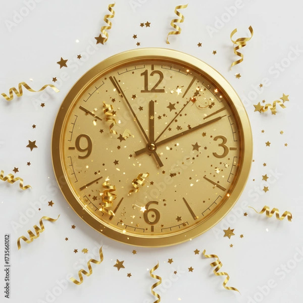 Fototapeta A Celebration Clock with Stars and Streamers for the New Year.