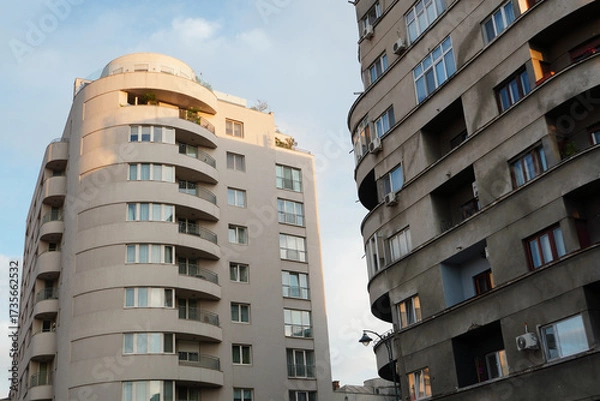 Fototapeta Older and newer similar blocks of apartments in Bucharest