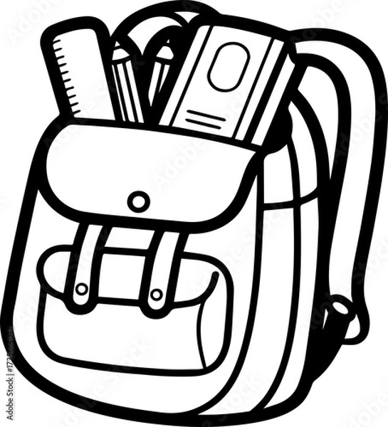 Fototapeta SVG vector illustration of school stationery, books, and students.Happy Child Writing in Notebook with Pen Illustrative Design