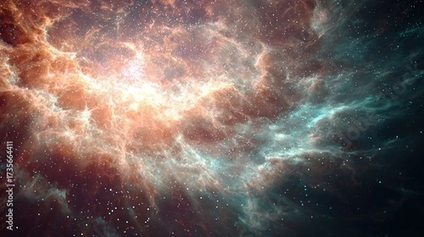 Fototapeta Cosmic Wonders Celestial dust cloud with orange and teal nebula