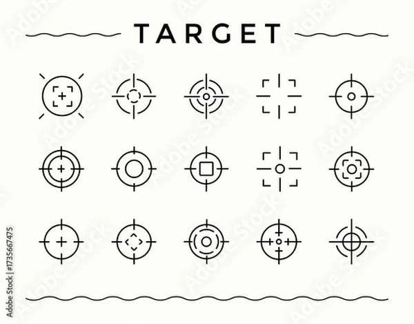 Fototapeta Target icon set. Includes symbols for arrow, achieve, achievement, success, goal and more. Achieve icon collection. Thin outline icons pack. Editable vector art and illustration.