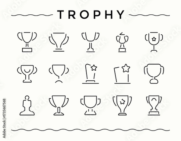 Fototapeta Trophy linear icon collection. Collection of simple line web icons. Winner icon collection. Contains such icons as achievement, win, award, prize, sport and more.
