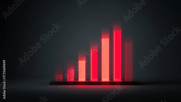 Obraz Glowing Red Bar Graph on Dark Background - Growth and Progress.